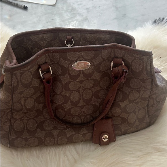 COACH Signature Margot Brown Canvas Tote Bag with Leather Trim - Picture 10 of 17